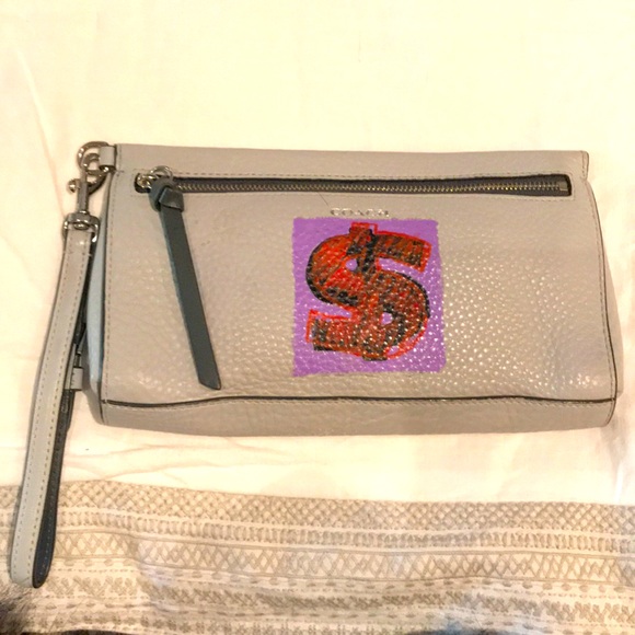 Warhol inspired $, hand painted on wristlet NWOT - Picture 1 of 5